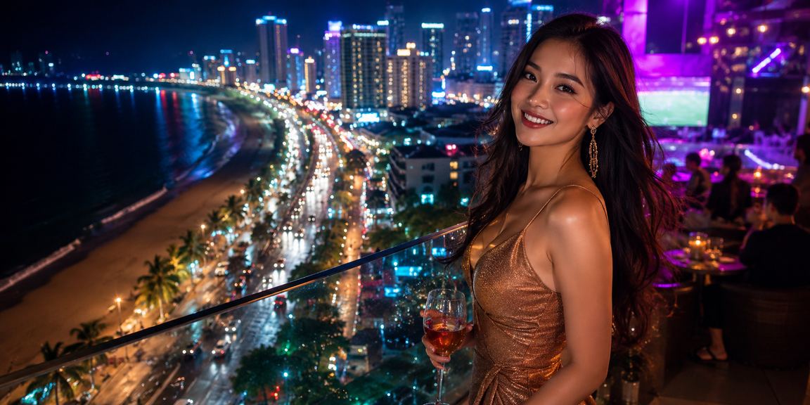 Không gian cá cược neon tại Nha Trang về đêm, bàn High Roller sáng rực ánh đèn